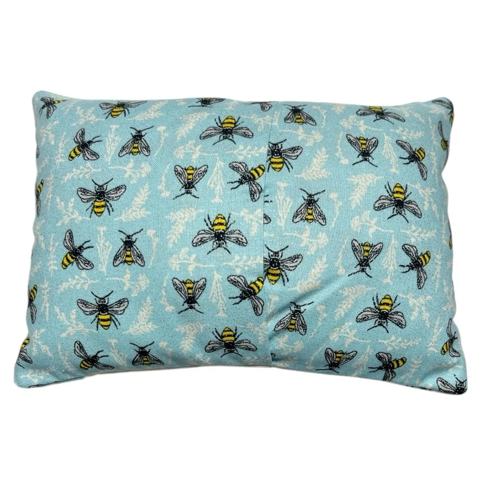 Hand Crafted Embroidered Mom Accent Pillow Blue and White with Bees and Flowers